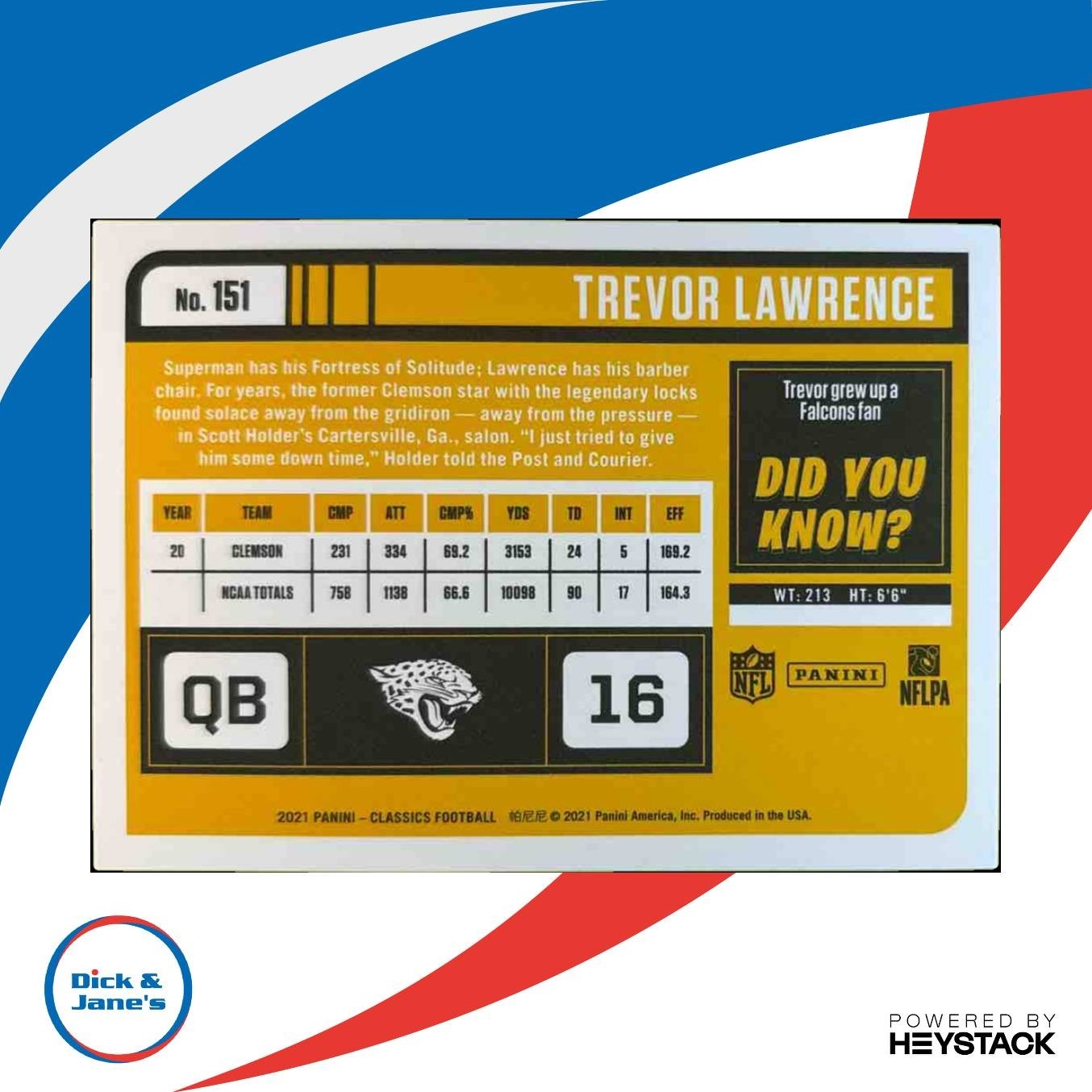 2021 Panini Classics Trevor Lawrence #151 RC Jacksonville Jaguars