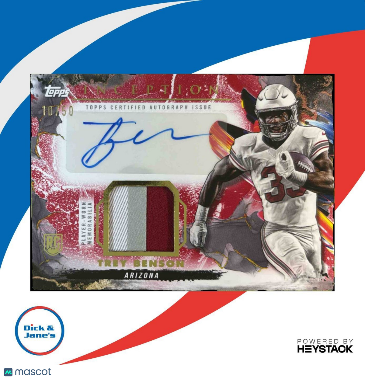 2024 Topps Inception Trey Benson Provenance Patch Auto Red /75 MEM RC Cardinals