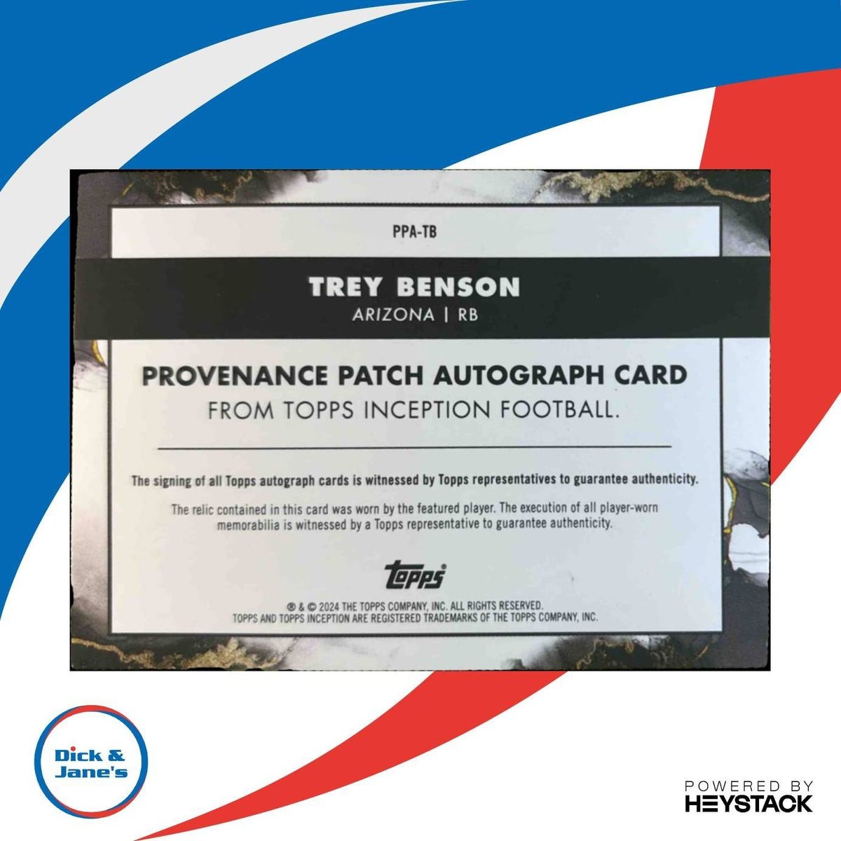 2024 Topps Inception Trey Benson Provenance Patch Auto Red /75 MEM RC Cardinals