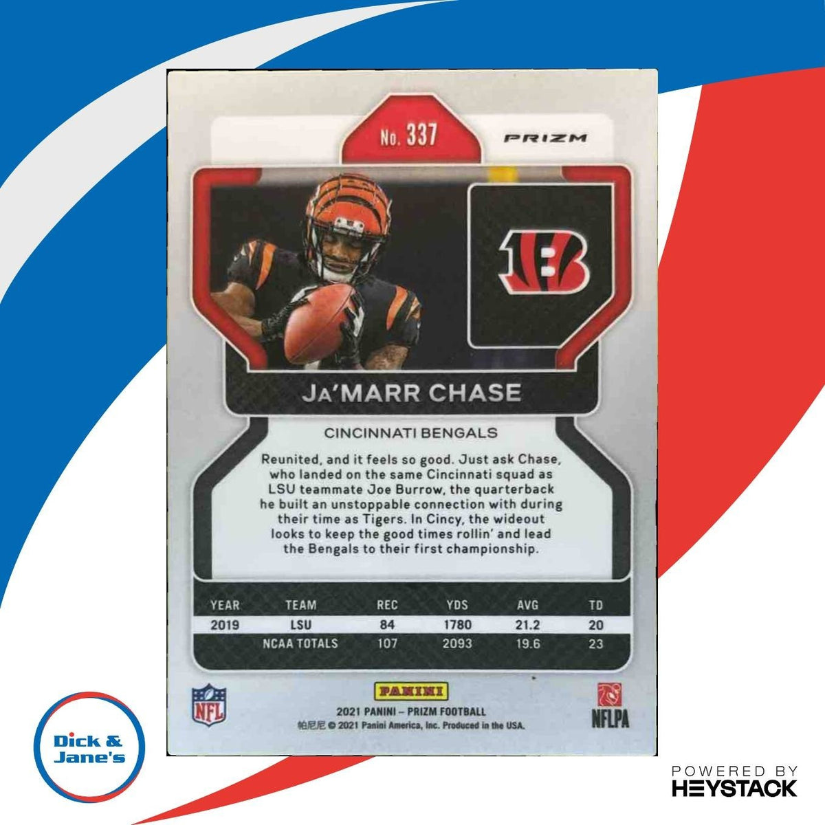 2021 Panini Prizm Ja'Marr Chase Lazer #337 RC Cincinnati Bengals