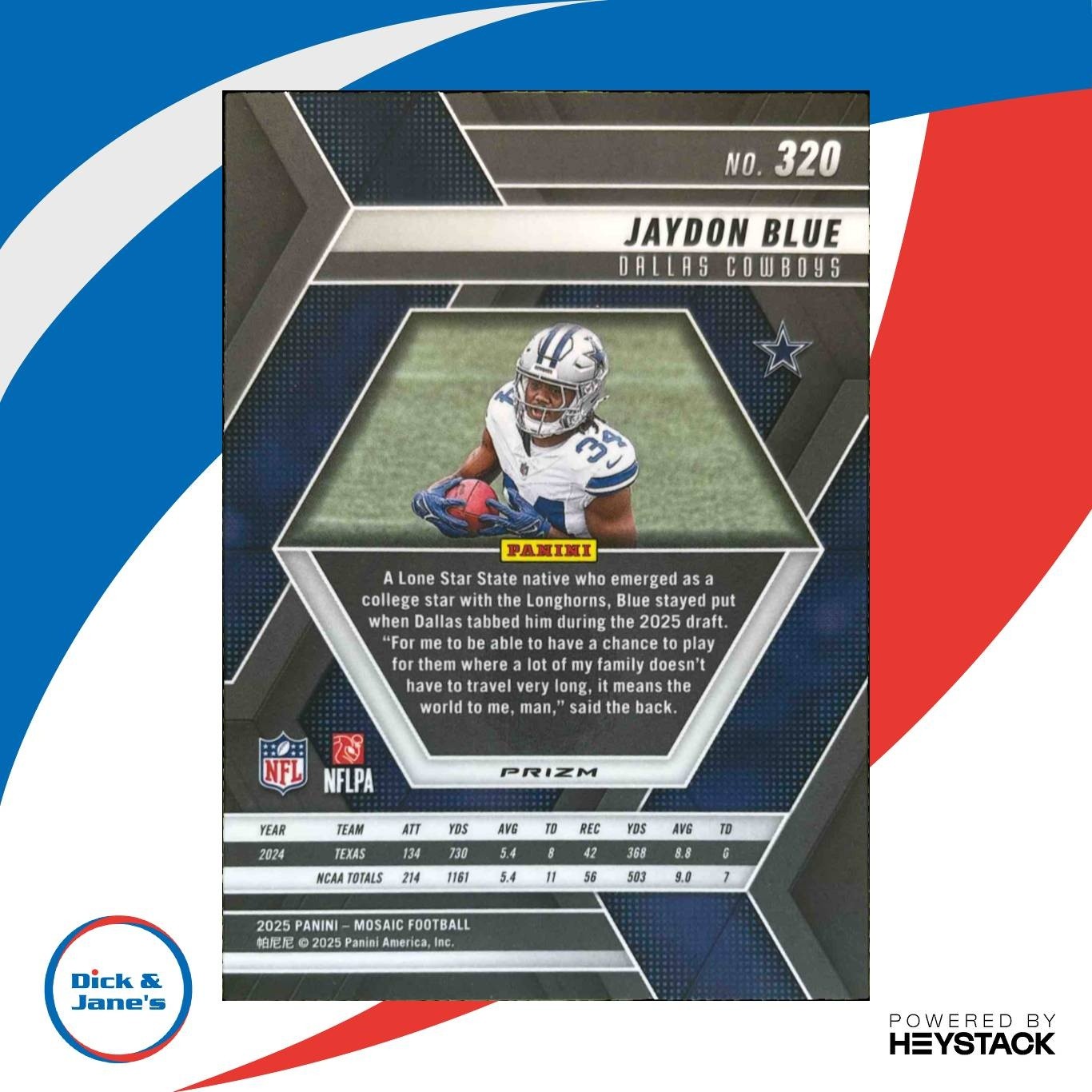 2025 Panini Mosaic Jaydon Blue Rookies Genesis Prizm #320 RC Dallas Cowboys