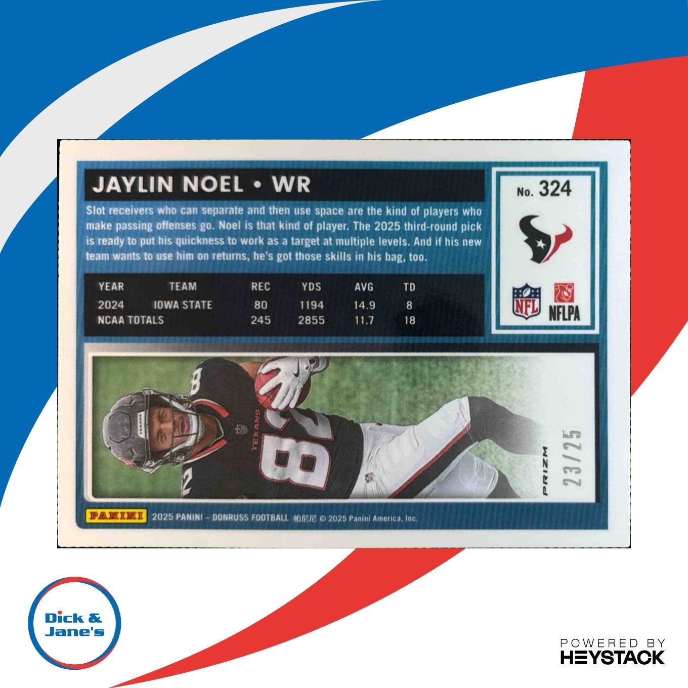 2025 Donruss Jaylin Noel Optic Preview Green Pandora /25 #324 RC Houston Texans