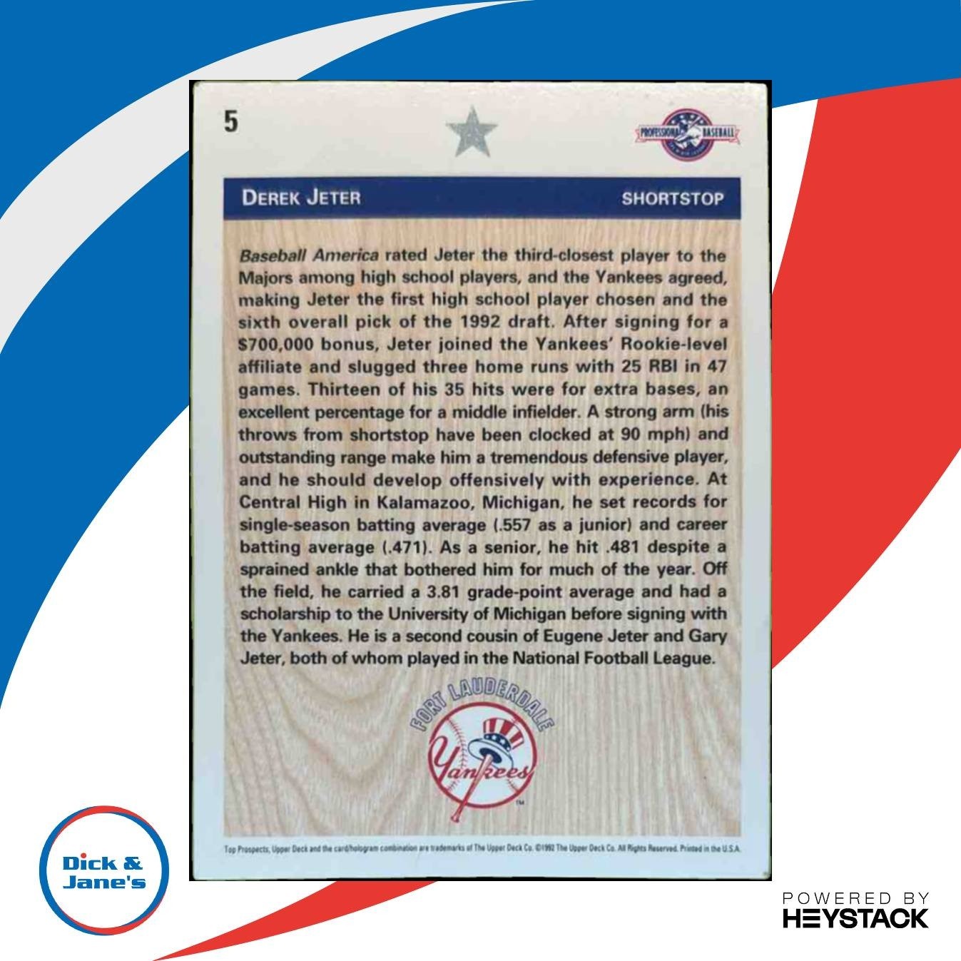 1992 Upper Deck Minor League Derek Jeter #5