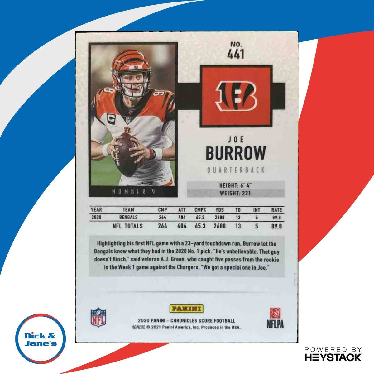 2020 Panini Chronicles Joe Burrow Score Update Rookies #441 RC Bengals