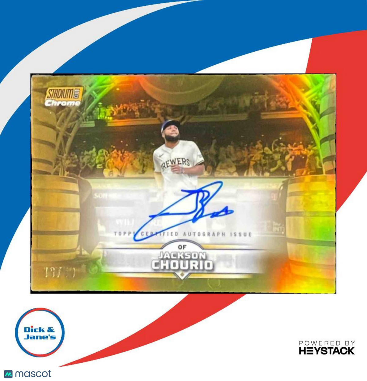 2025 Topps Stadium Club Jackson Chourio Chrome Auto Gold Refractor 16/50 Brewers