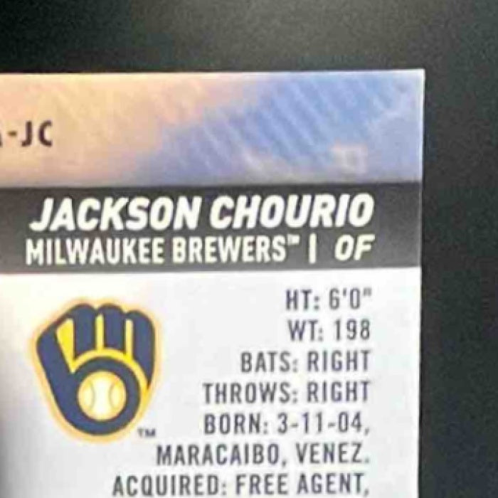 2025 Topps Stadium Club Jackson Chourio Chrome Auto Gold Refractor 16/50 Brewers