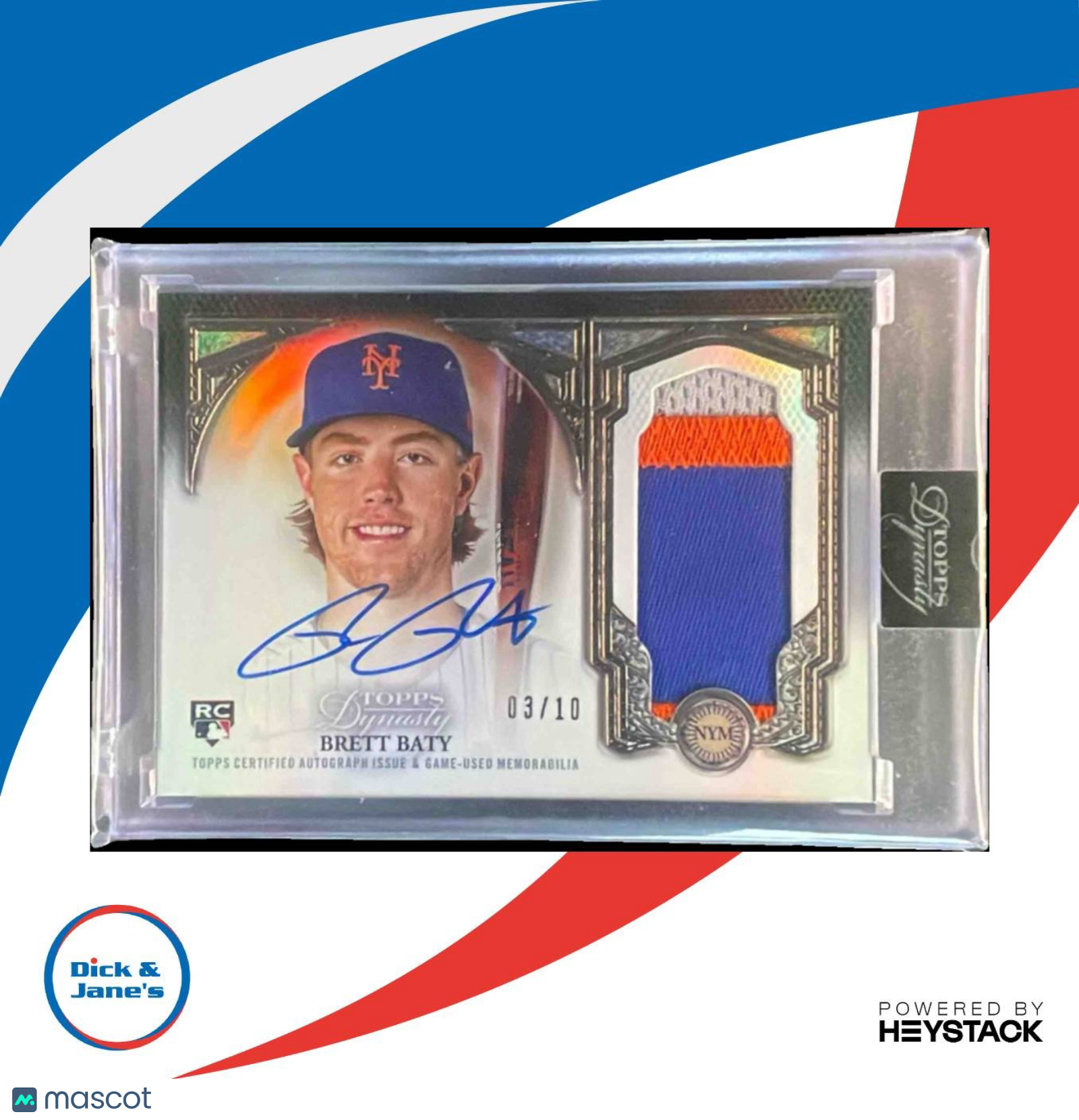 2023 Topps Dynasty Brett Baty Auto Patch 3/10 #DAP-BBA2 RC New York Mets