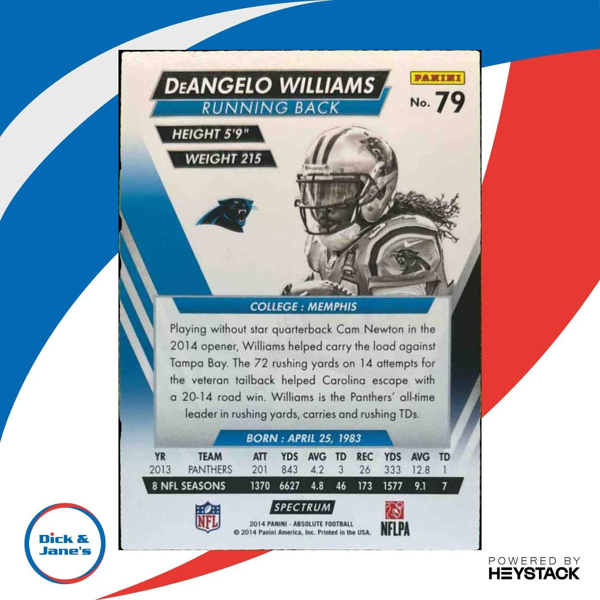 2014 Panini Absolute DeAngelo Williams Spectrum Purple /20 #79 Carolina Panthers