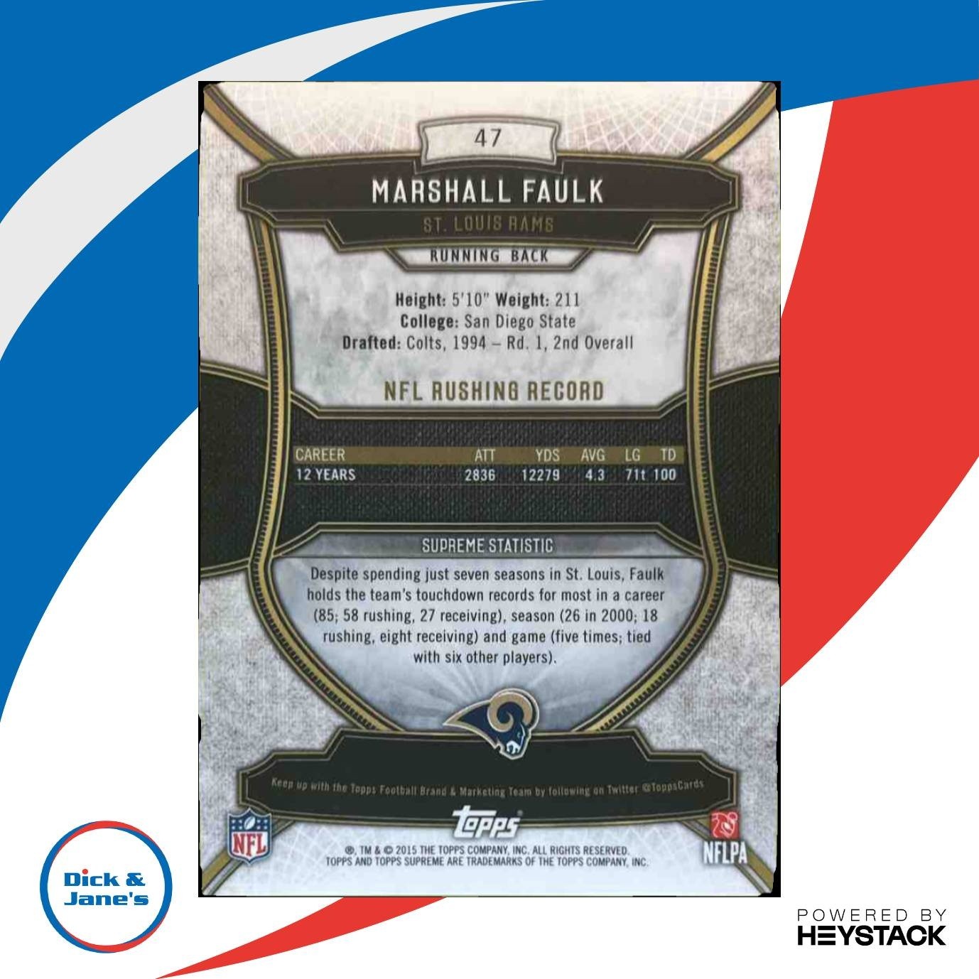 2015 Topps Supreme Marshall Faulk Copper /194 #47 St. Louis Rams
