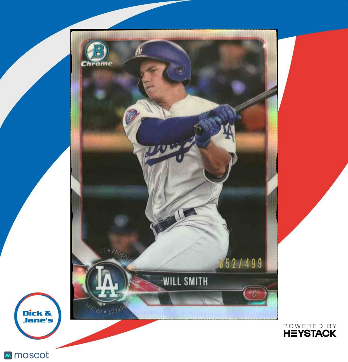 2018 Bowman Will Smith Chrome Prospect Refractor /499 #BCP20 Los Angeles Dodgers
