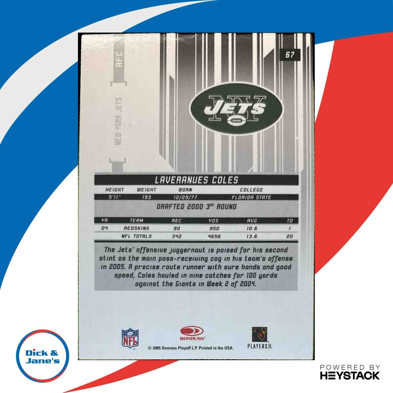 2005 Leaf Rookies & Stars Longevity Laveranues Coles Emerald /150 #67 Jets