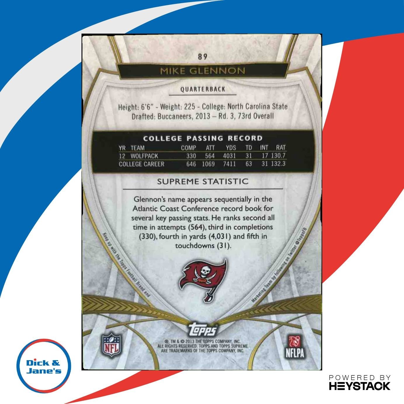 2013 Topps Supreme Mike Glennon /170 #89 RC Tampa Bay Buccaneers