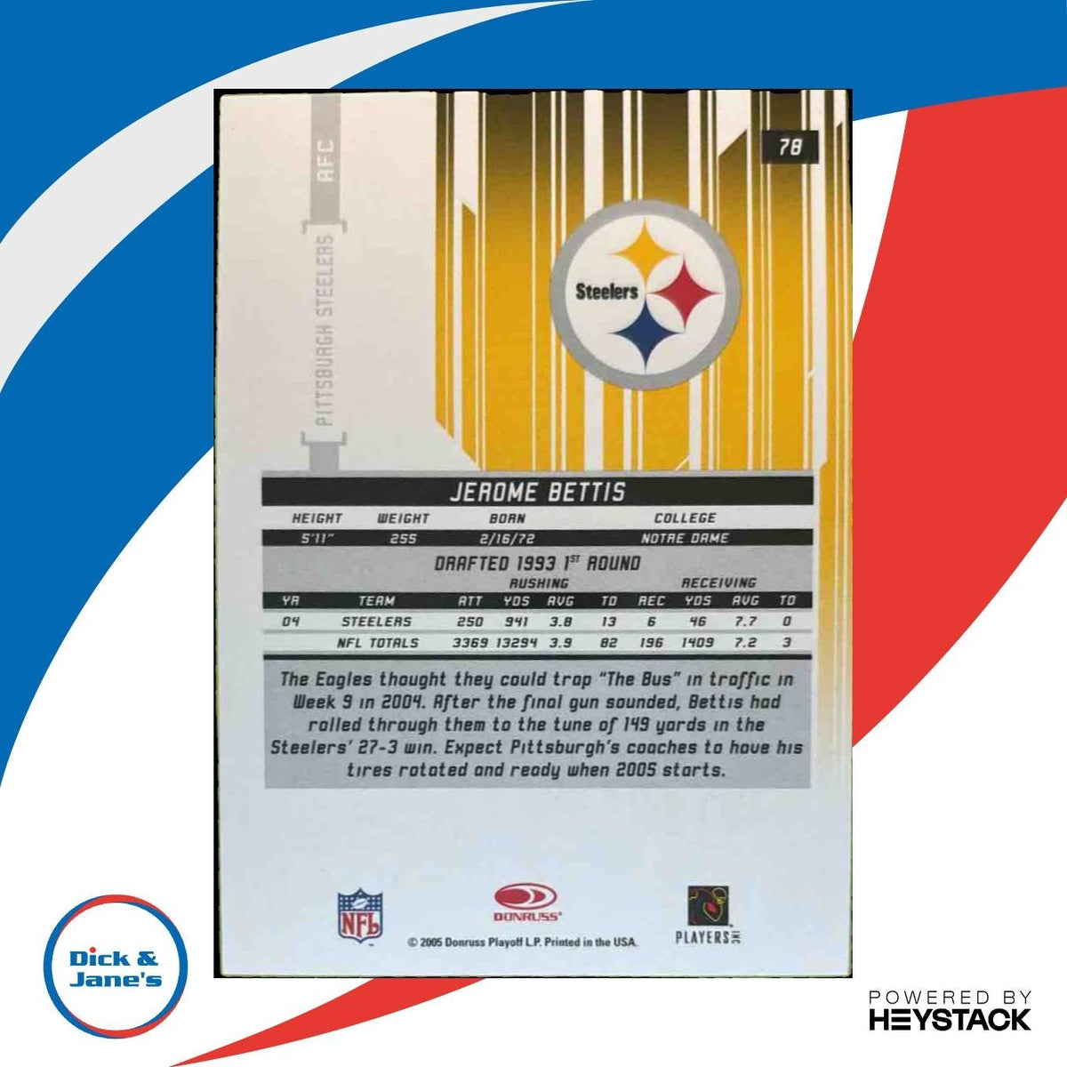 2005 Leaf Rookies & Stars Longevity Jerome Bettis Sapphire /250 #78 Steelers