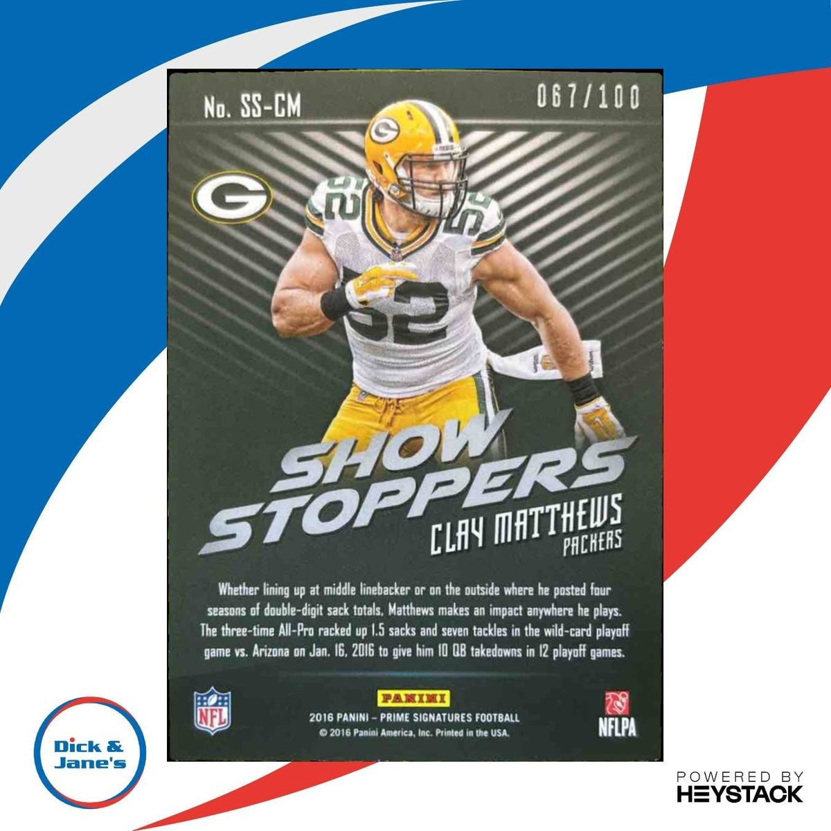 2016 Panini Prime Signatures Clay Matthews Showstoppers Cosmic /100 Packers