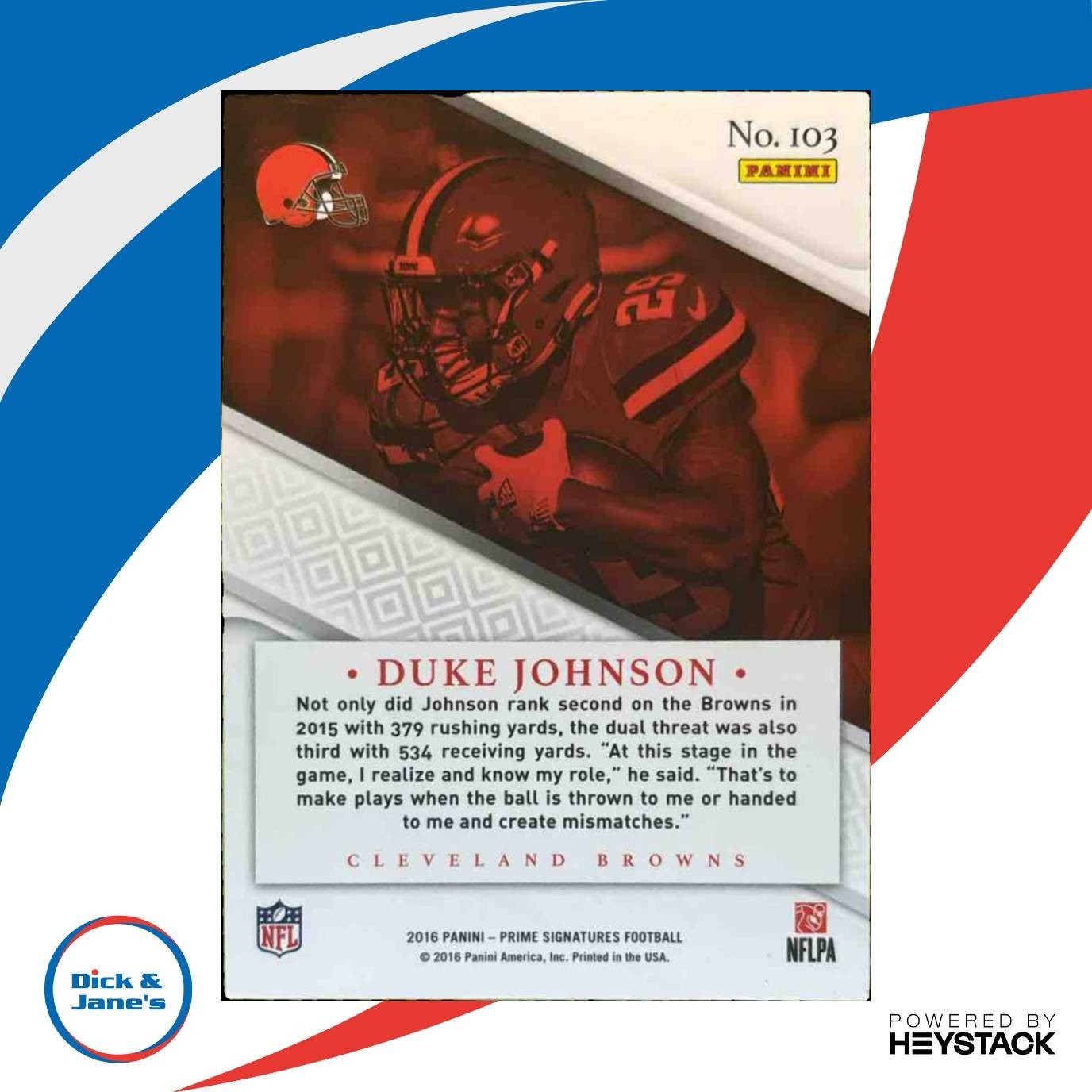 2016 Panini Prime Signatures Duke Johnson Proof Red /149 #103 Cleveland Browns