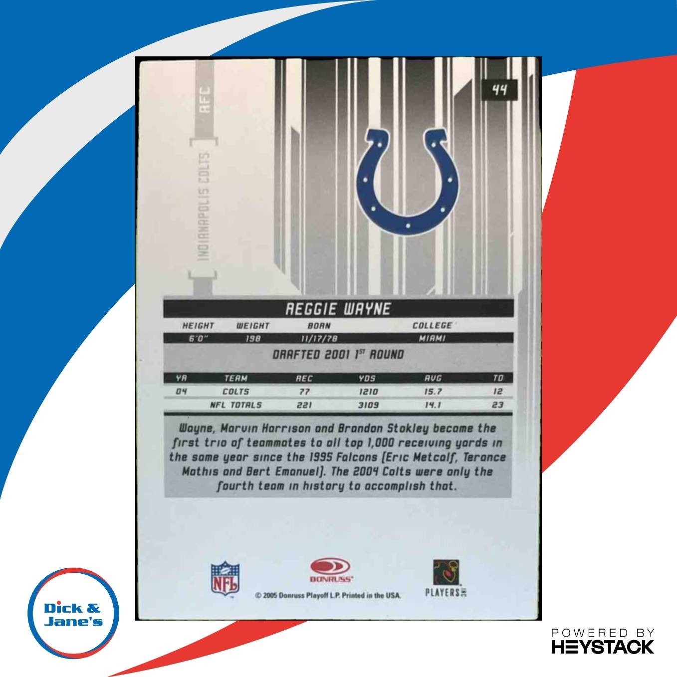 2005 Leaf Rookies & Stars Longevity Reggie Wayne Gold /199 #44 RC Colts