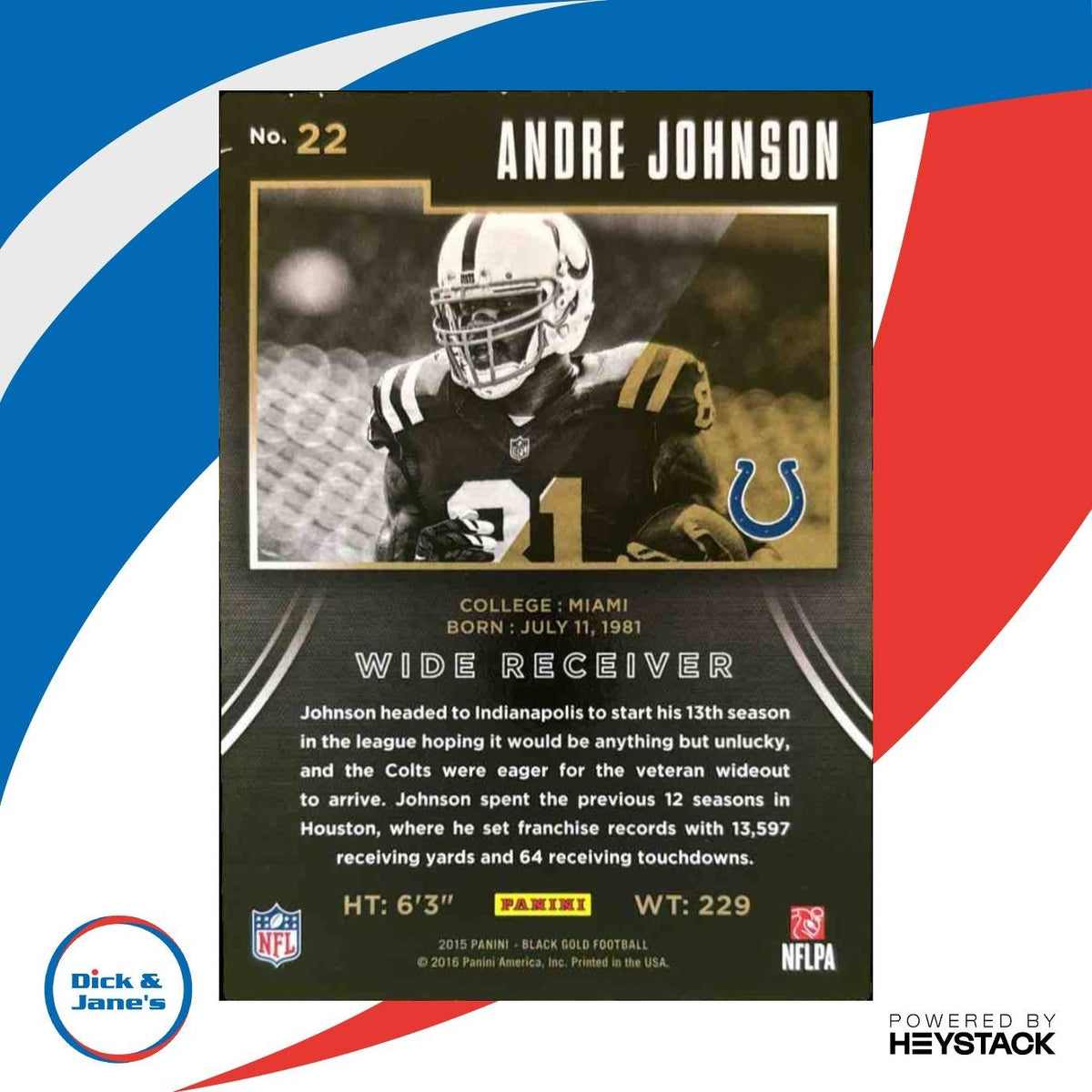 2015 Panini Black Gold Andre Johnson /199 #22 Indianapolis Colts
