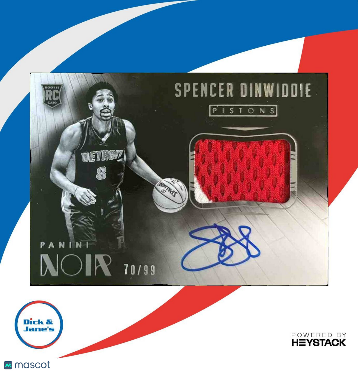 2014-15 Panini Noir Spencer Dinwiddie 70/99 #207 RC Patch Auto Detroit Pistons
