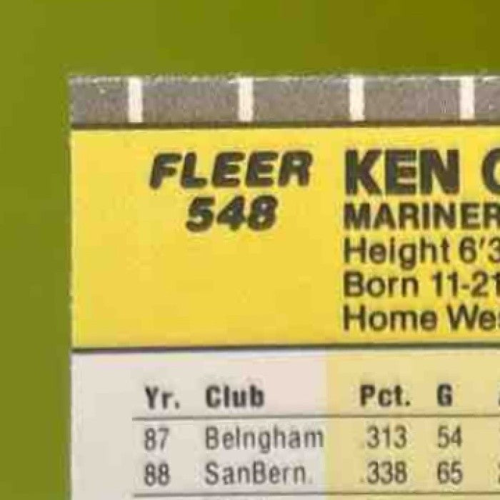 1989 Fleer Ken Griffey Jr. 548 RC Seattle Mariners