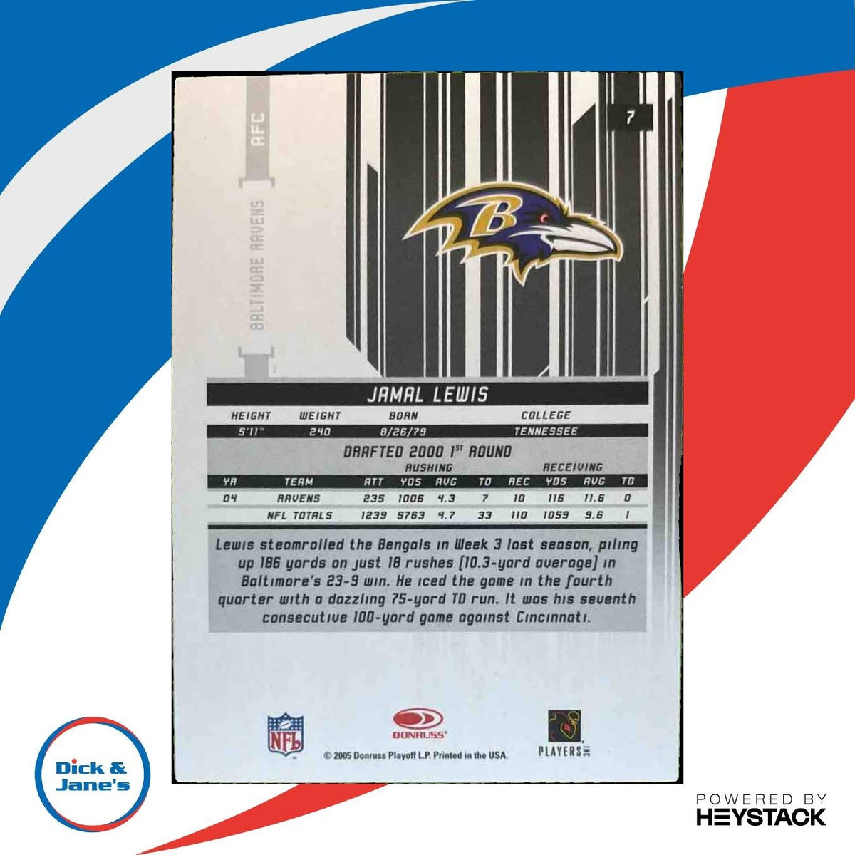 2005 Leaf Rookies & Stars Jamal Lewis Sapphire /150 #7 Baltimore Ravens