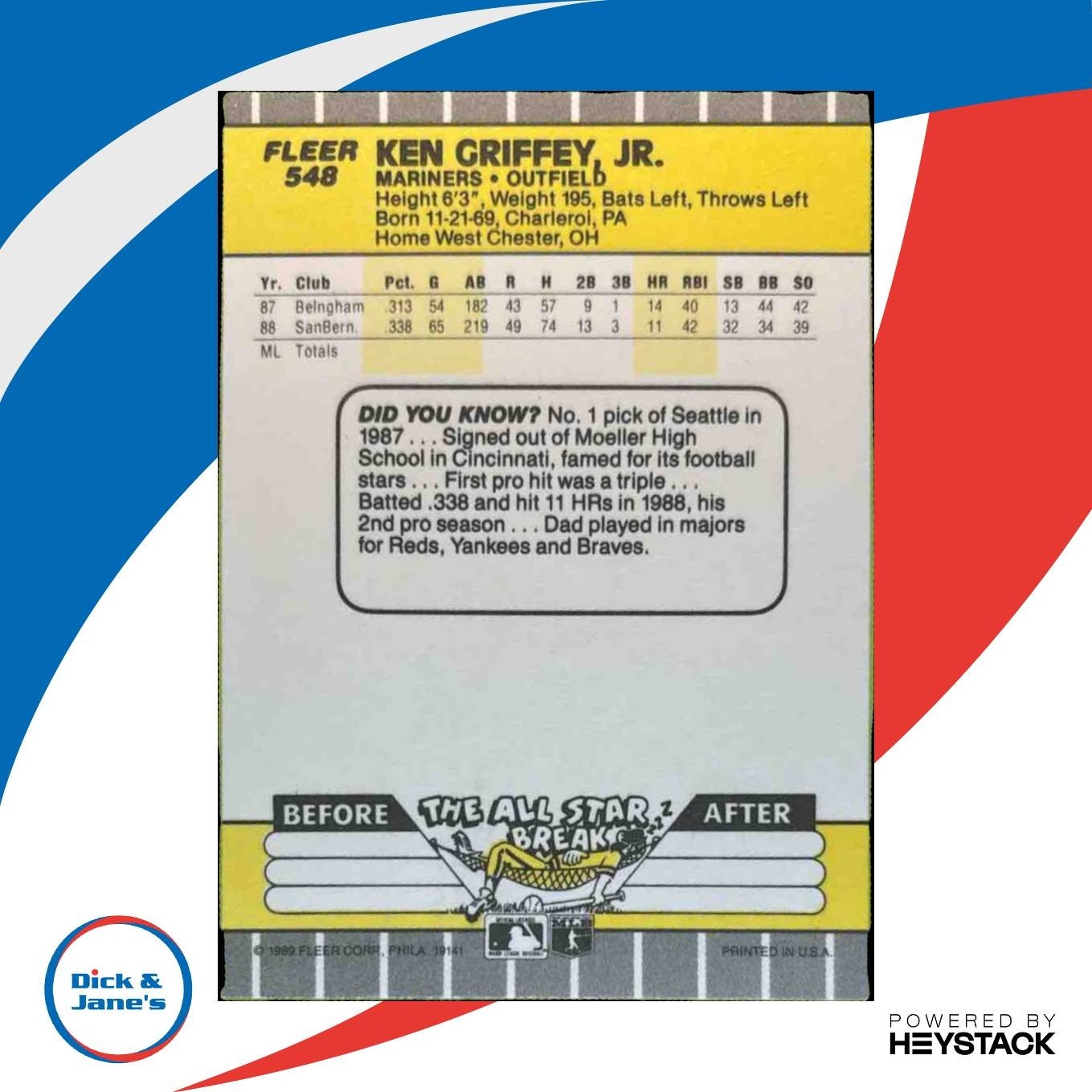 1989 Fleer Ken Griffey Jr. #548 RC Seattle Mariners