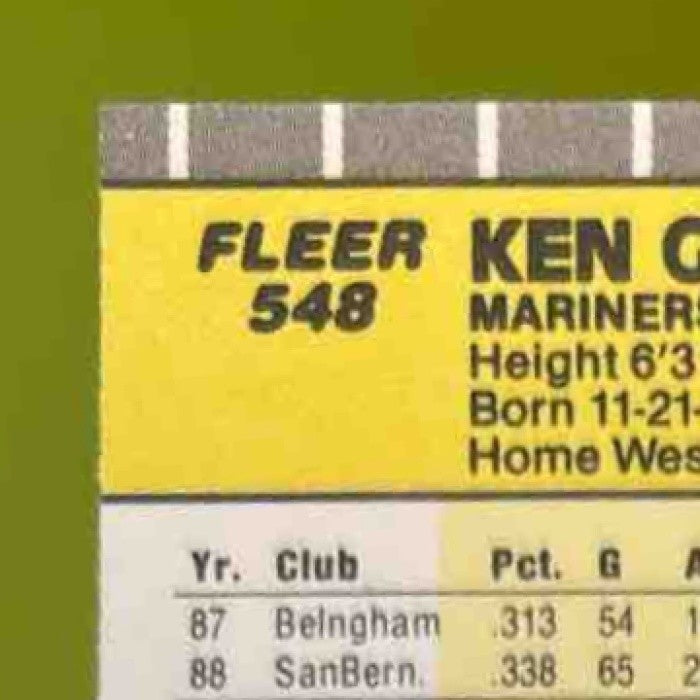 1989 Fleer Ken Griffey Jr. #548 RC Seattle Mariners