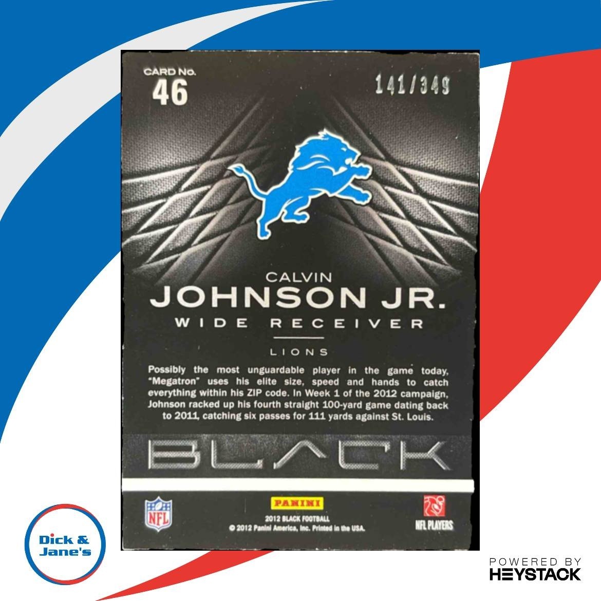 2012 Panini Black Calvin Johnson /349 #46 Detroit Lions