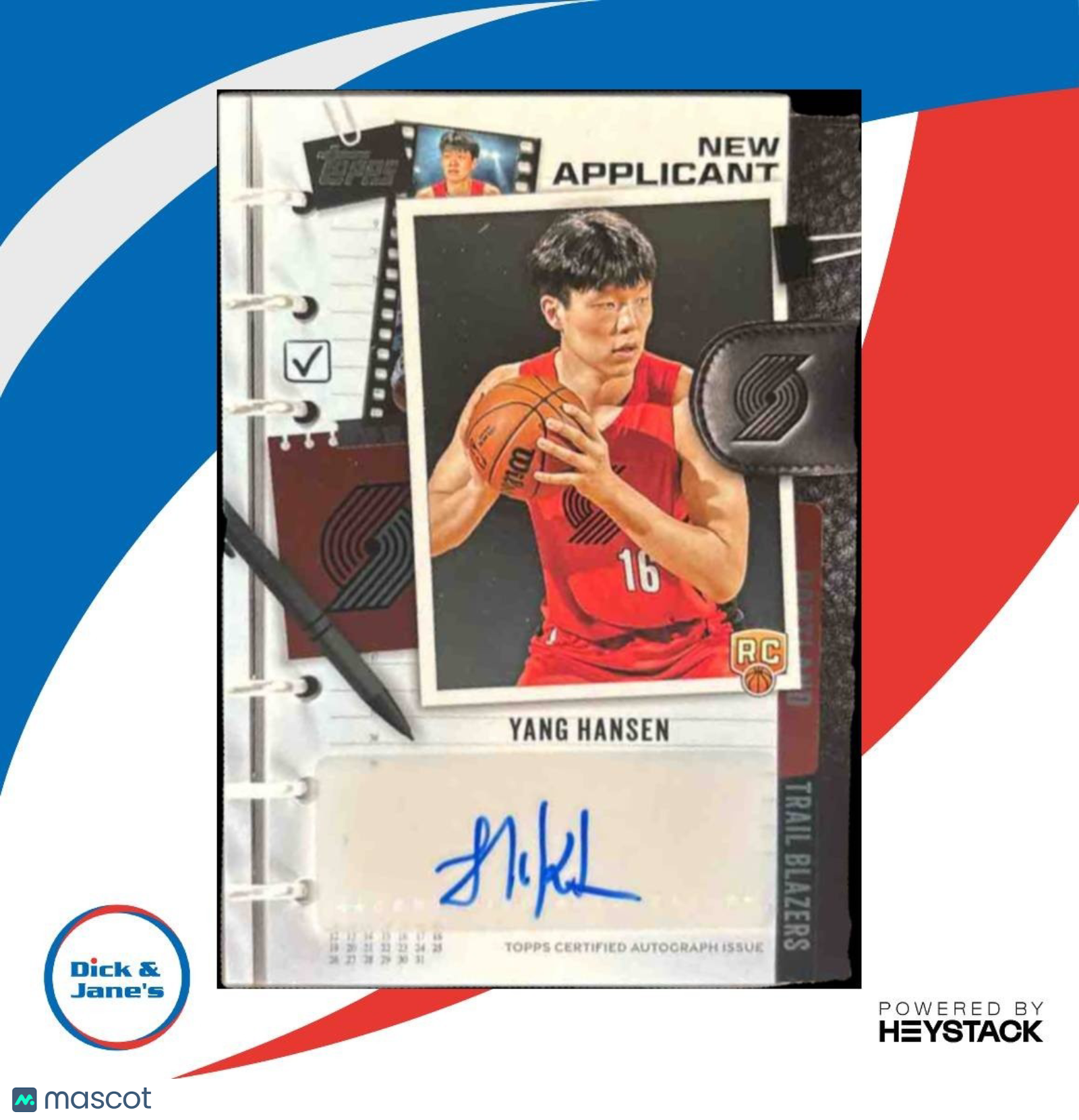 2025-26 Topps Yang Hansen New Applicants Auto #NA-YH RC Portland Trail Blazers