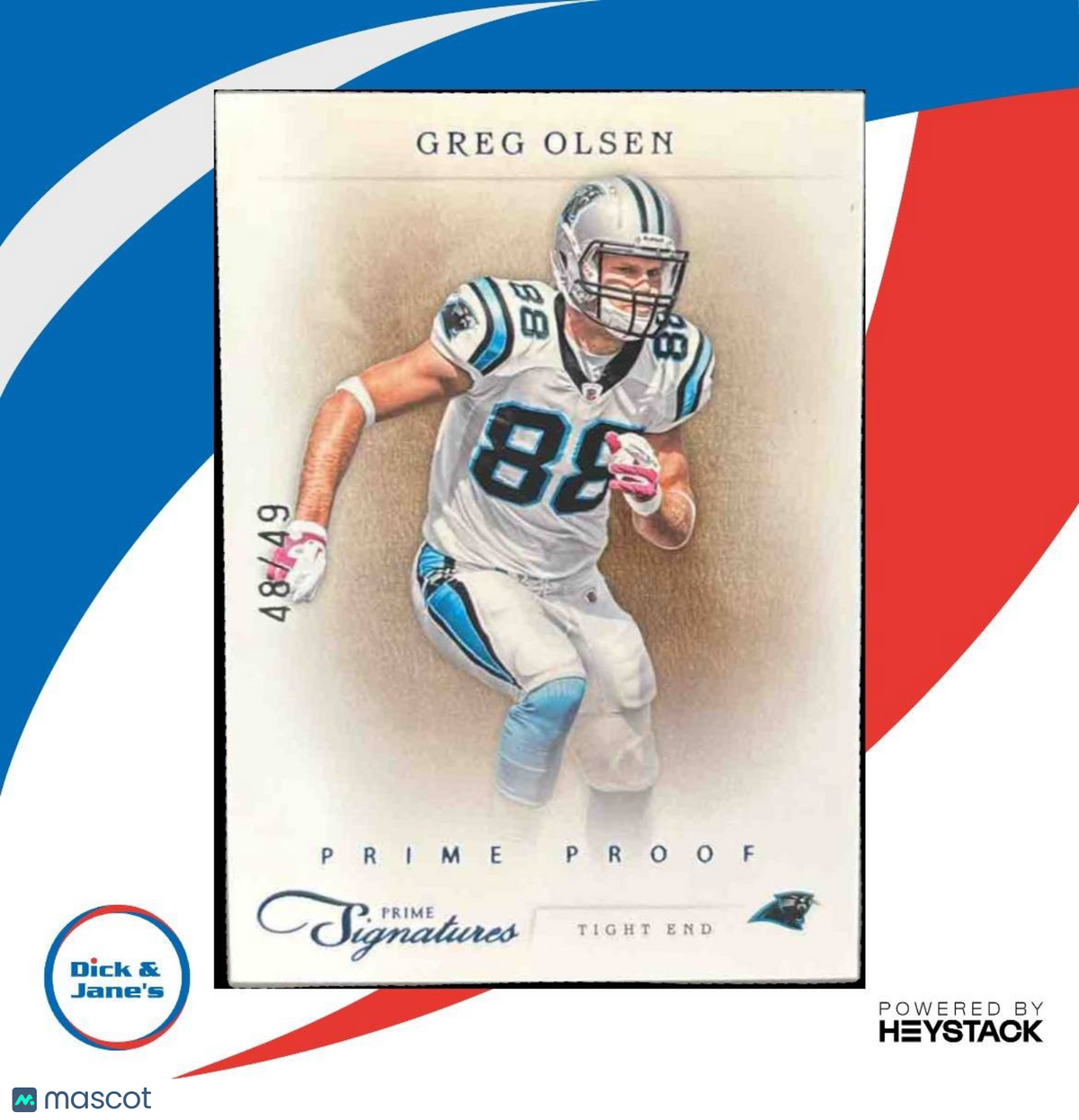 2011 Panini Prime Signatures Greg Olsen Proof Blue /49 #71 Carolina Panthers