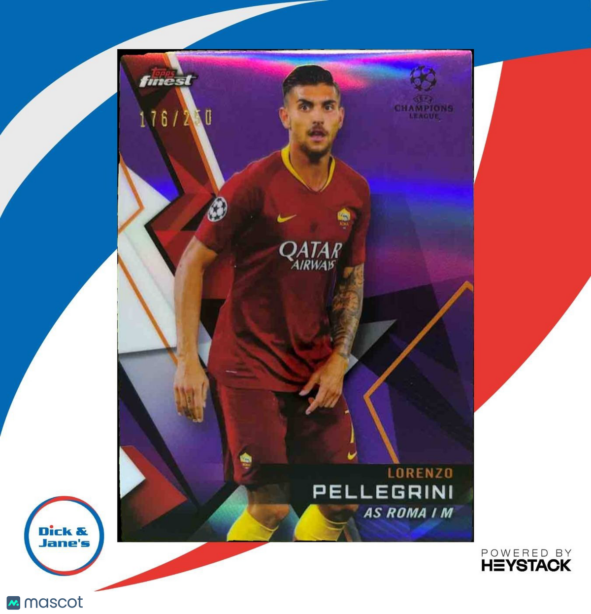 2018 Topps Finest UEFA Champions League Lorenzo Pellegrini Purple Refractor /250
