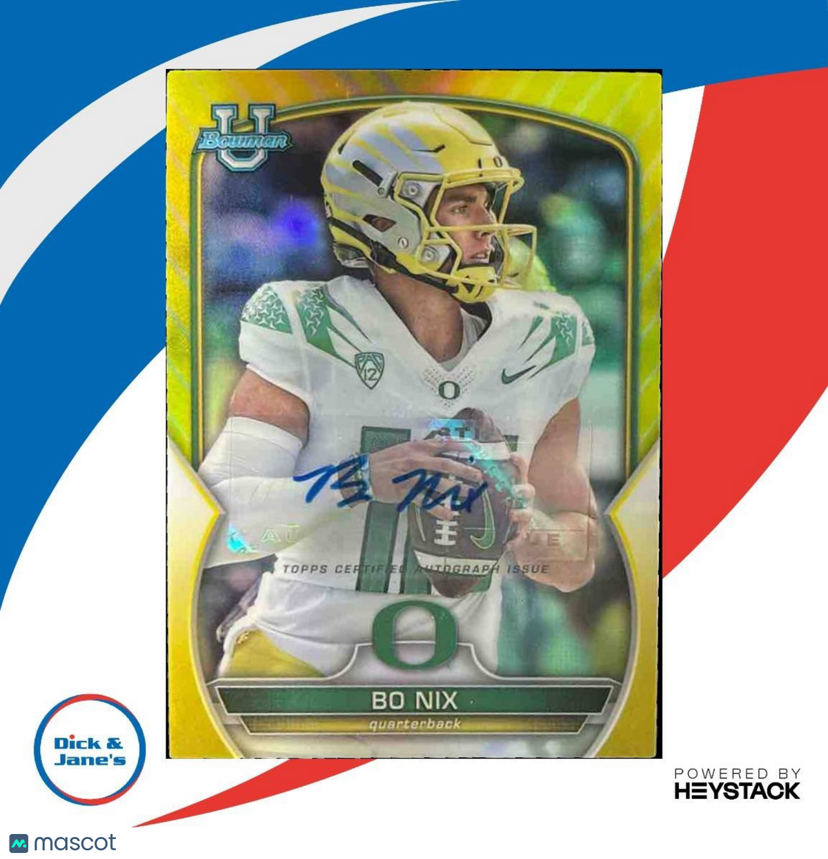 2022 Bowman University Chrome Bo Nix Prospect Auto Yellow /75 #61 Oregon Ducks