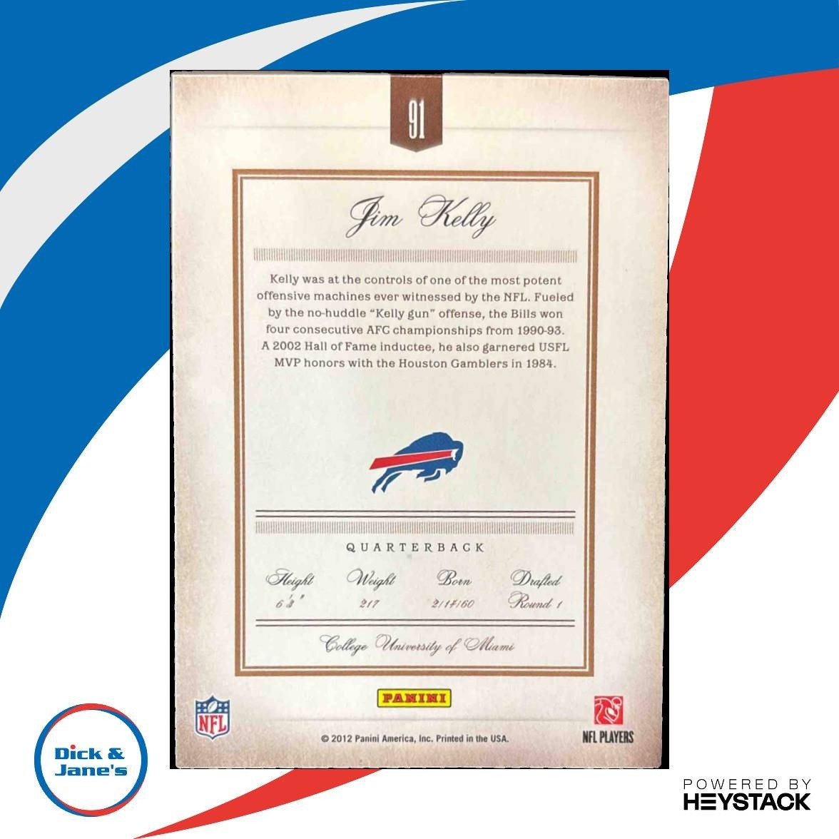 2011 Panini Prime Signatures Jim Kelly Proof Red /99 #91 Buffalo Bills