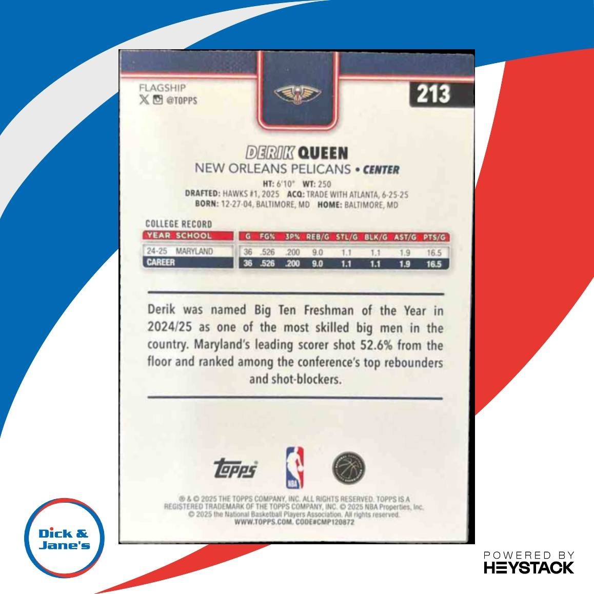 2025-26 Topps Derik Queen Season Tip-Off #213 New Orleans Pelicans