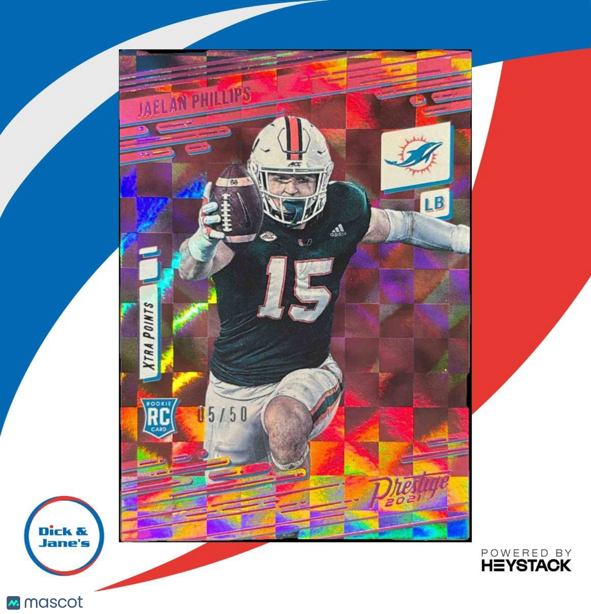 2021 Panini Prestige Jaelan Phillips Xtra Points Pink /50 #262 RC Miami Dolphins