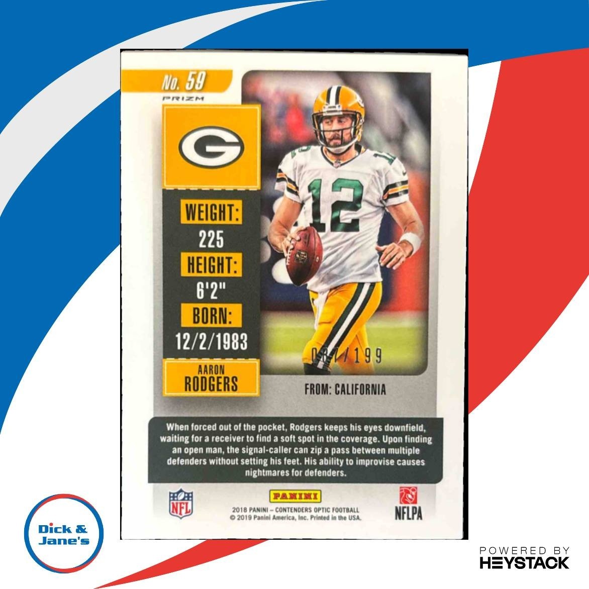 2018 Contenders Optic Aaron Rodgers Red /199 #59 Season Ticket Green Bay Packers