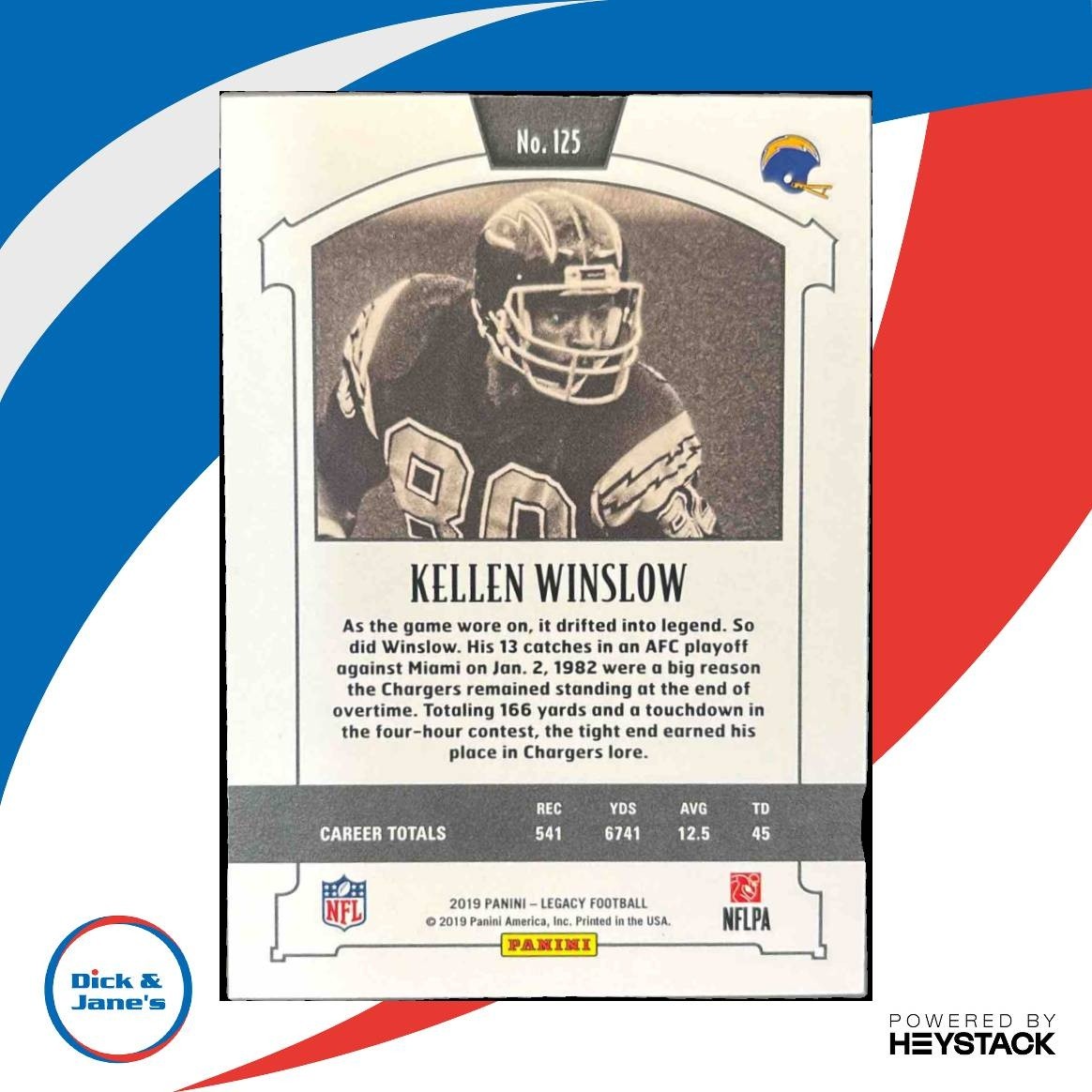 2019 Panini Legacy Kellen Winslow Blue 47/50 #125 San Diego Chargers