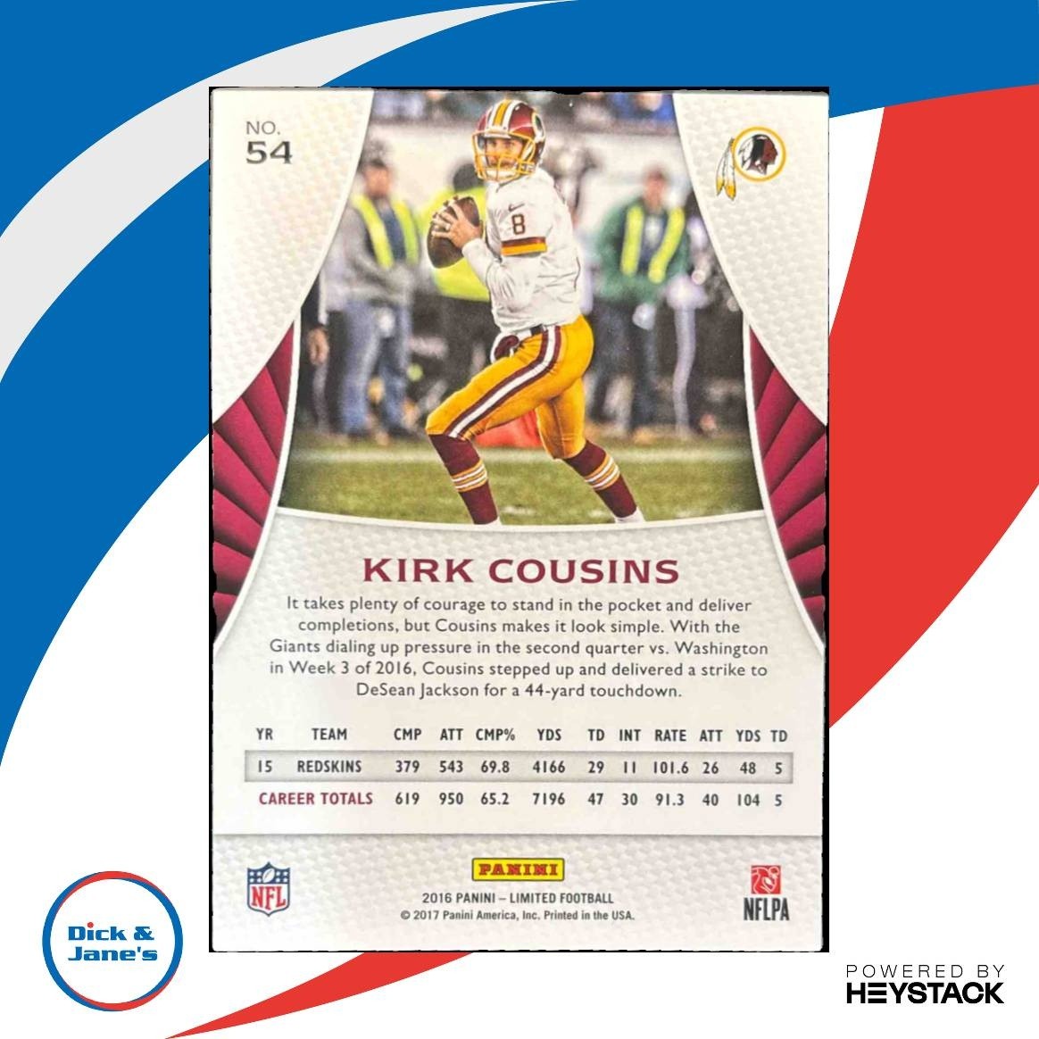 2016 Panini Limited Kirk Cousins Gold Spotlight 32/49 #54 Washington Redskins
