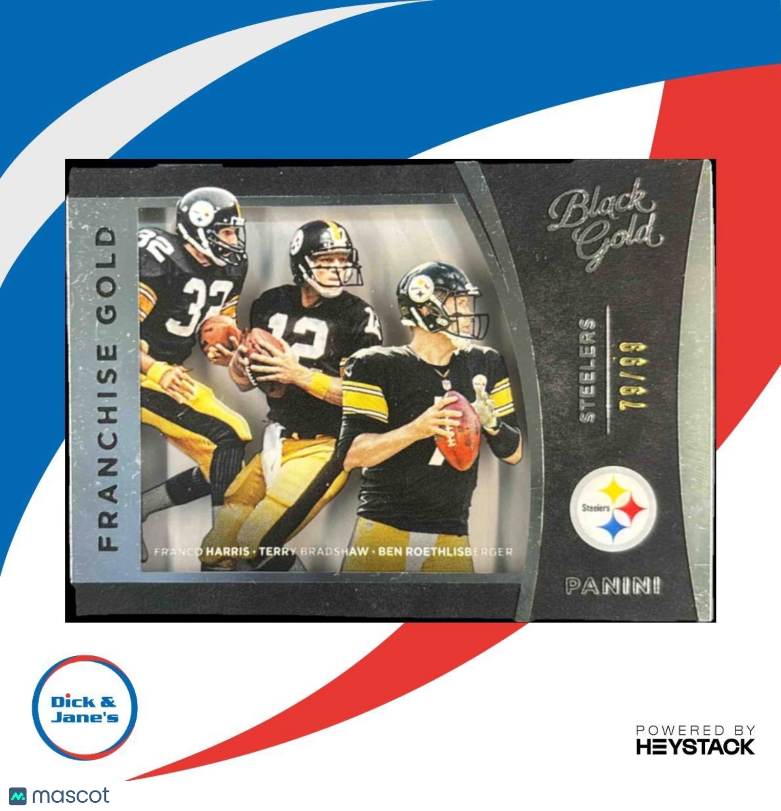 2015 Panini Black Gold Franco Harris Terry Bradshaw Ben Roethlisberger /99