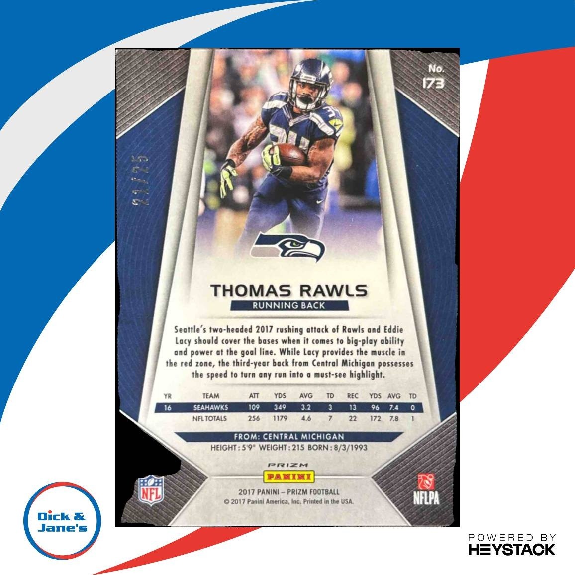 2017 Panini Prizm Thomas Rawls Camo 21/25 #173 Seattle Seahawks