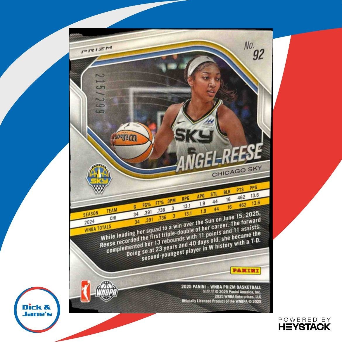2025 Panini WNBA Prizm Angel Reese Red Pulsar Prizms 215/299 #92 Chicago Sky