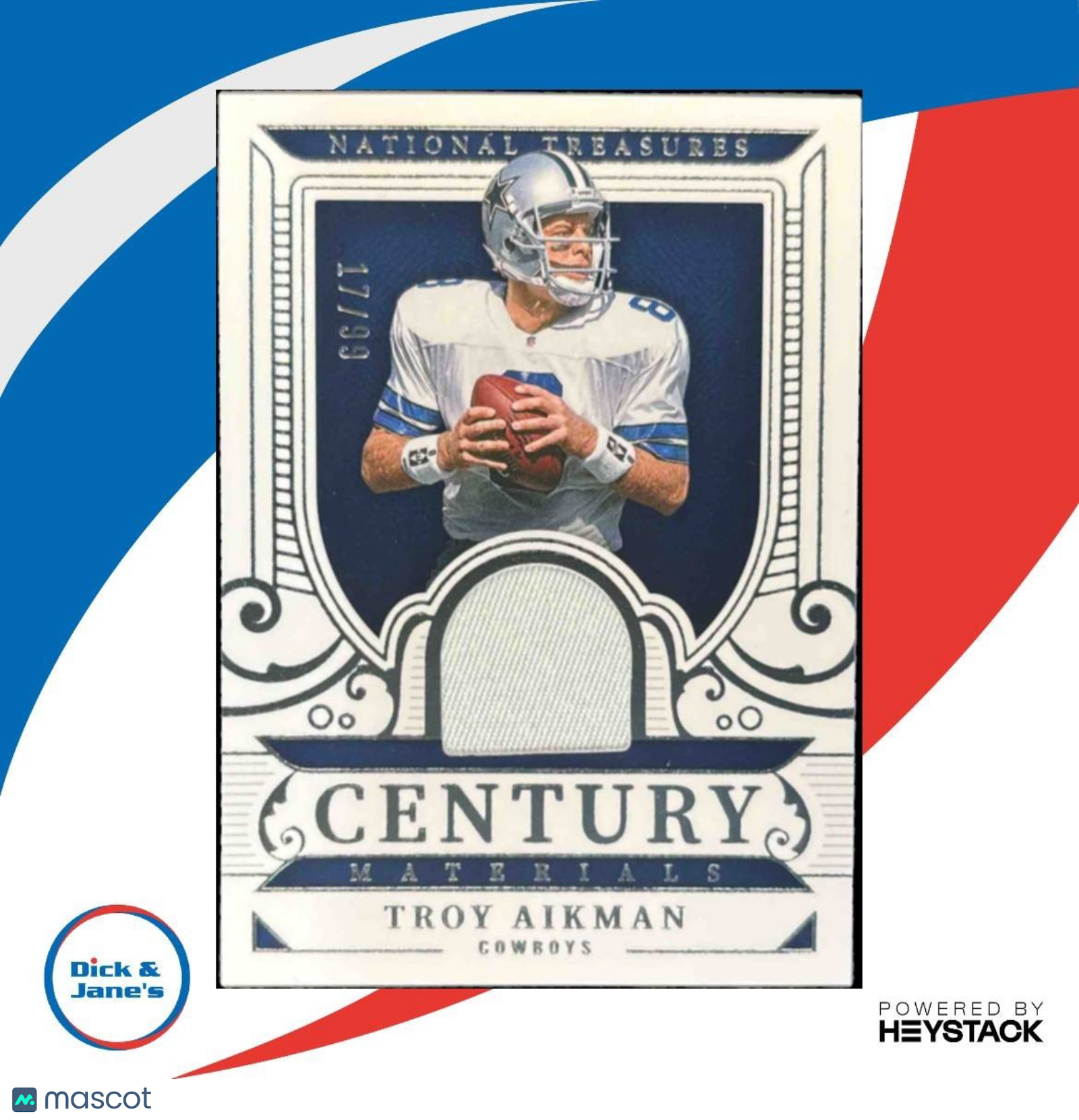 2025 National Treasures Troy Aikman Century Materials /99 #39 MEM Dallas Cowboys