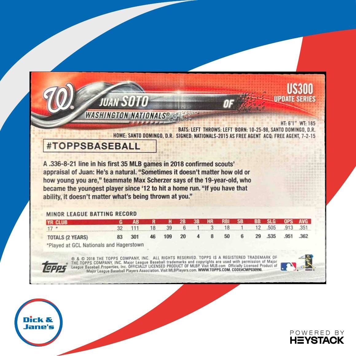 2018 Topps Update Juan Soto #US300a RC All-Star Washington Nationals