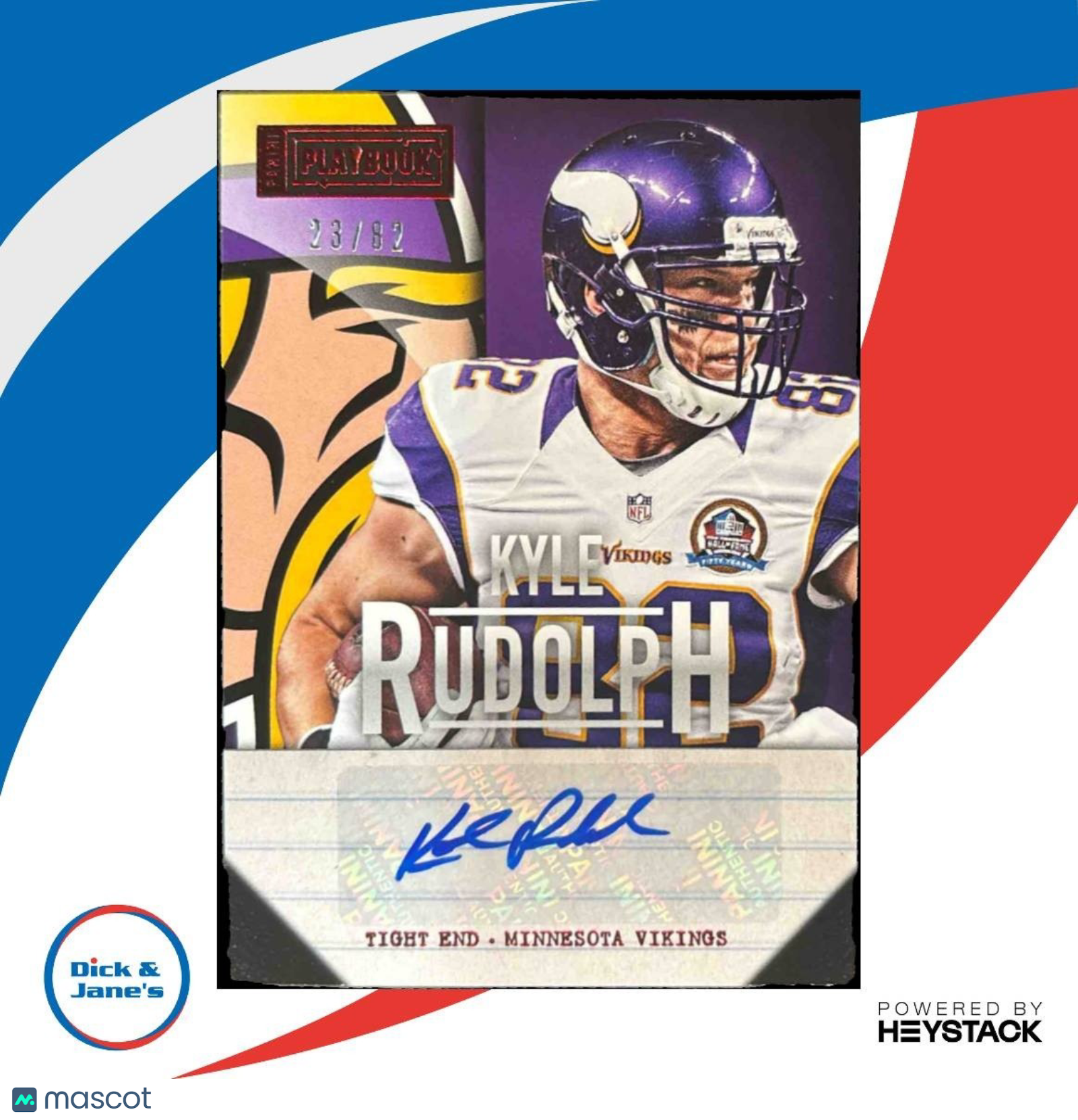 2013 Panini Playbook Kyle Rudolph /82 #99 Auto Minnesota Vikings