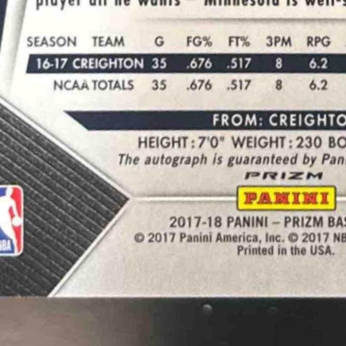 2017-18 Panini Prizm Justin Patton Auto Silver #85 RC Minnesota Timberwolves