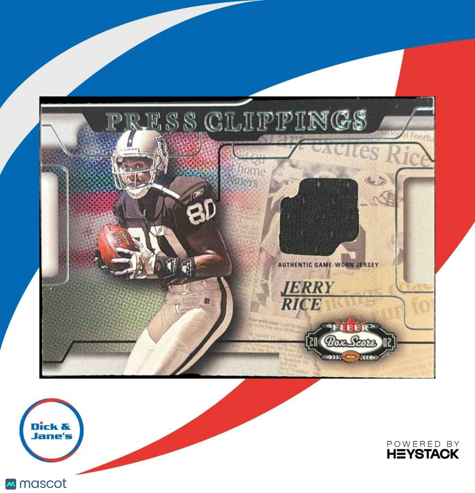 2002 Fleer Box Score Jerry Rice Press Clippings Jerseys MEM Raiders