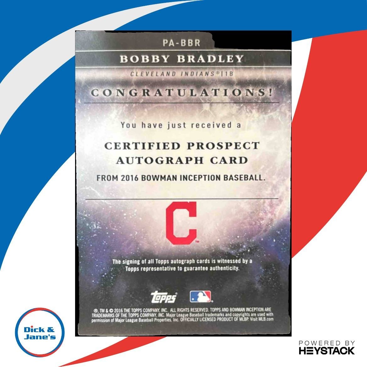 2016 Bowman Inception Bobby Bradley Prospect Auto Blue /99 Cleveland Indians