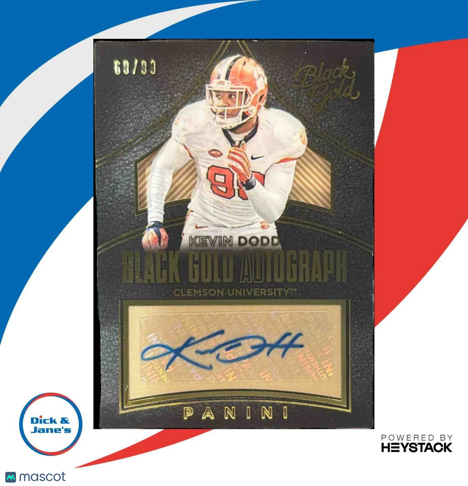 2016 Panini Black Gold Collegiate Kevin Dodd Auto /99 #27 RC Clemson Tigers
