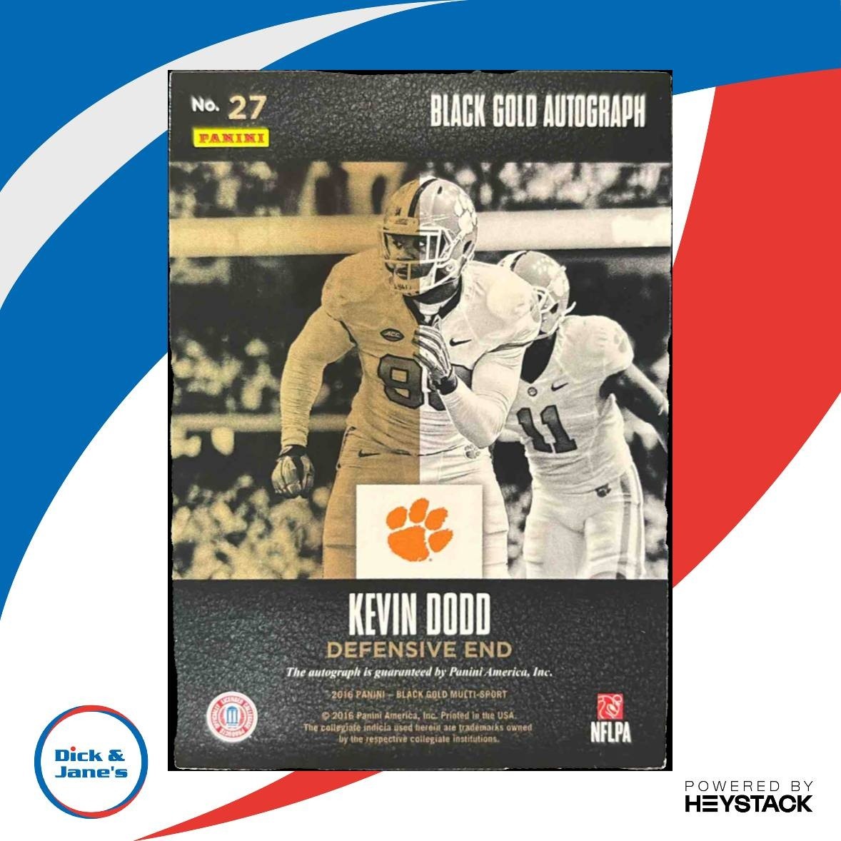 2016 Panini Black Gold Collegiate Kevin Dodd Auto /99 #27 RC Clemson Tigers