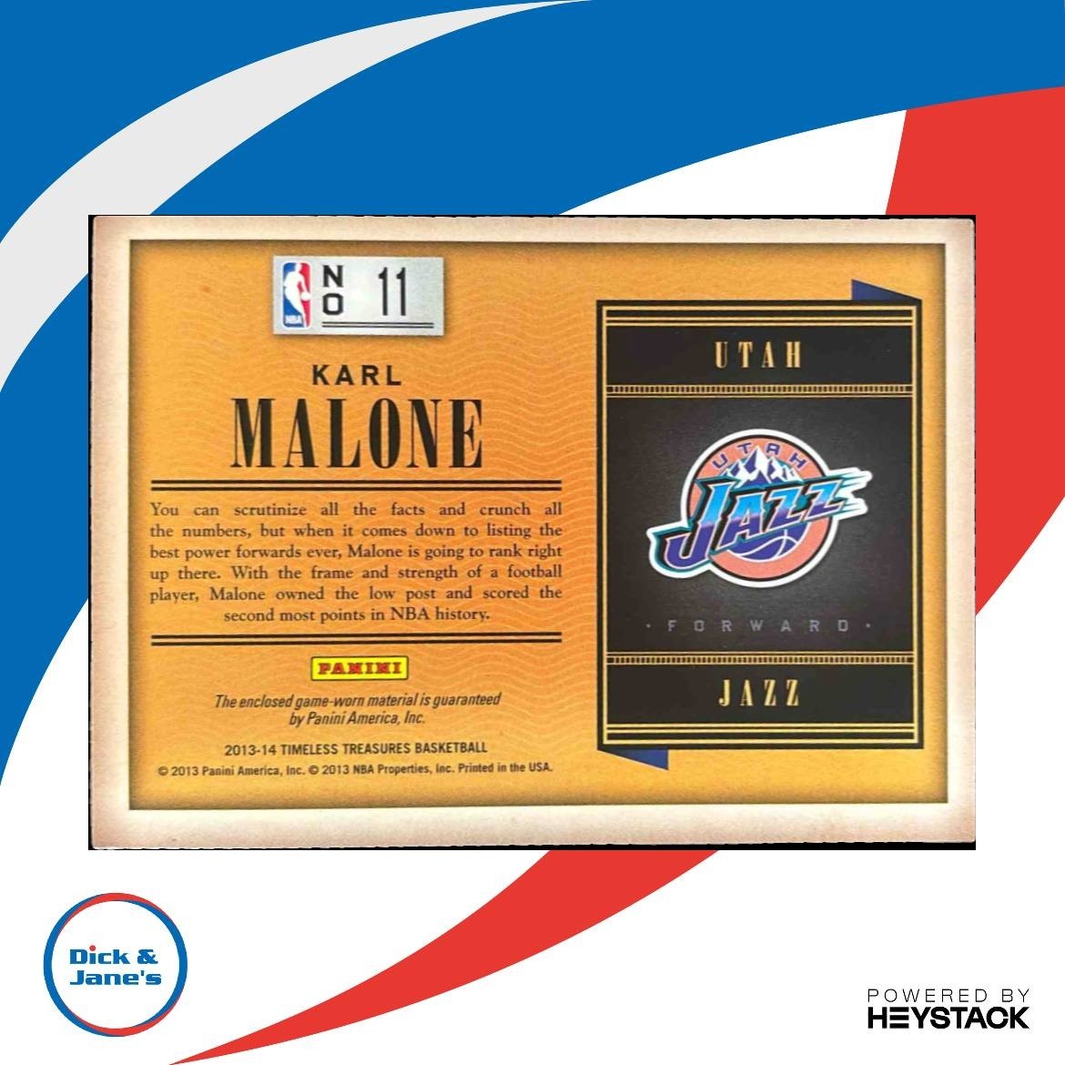 2013-14 Panini Timeless Treasures Karl Malone Treasured Threads #11 PATCH