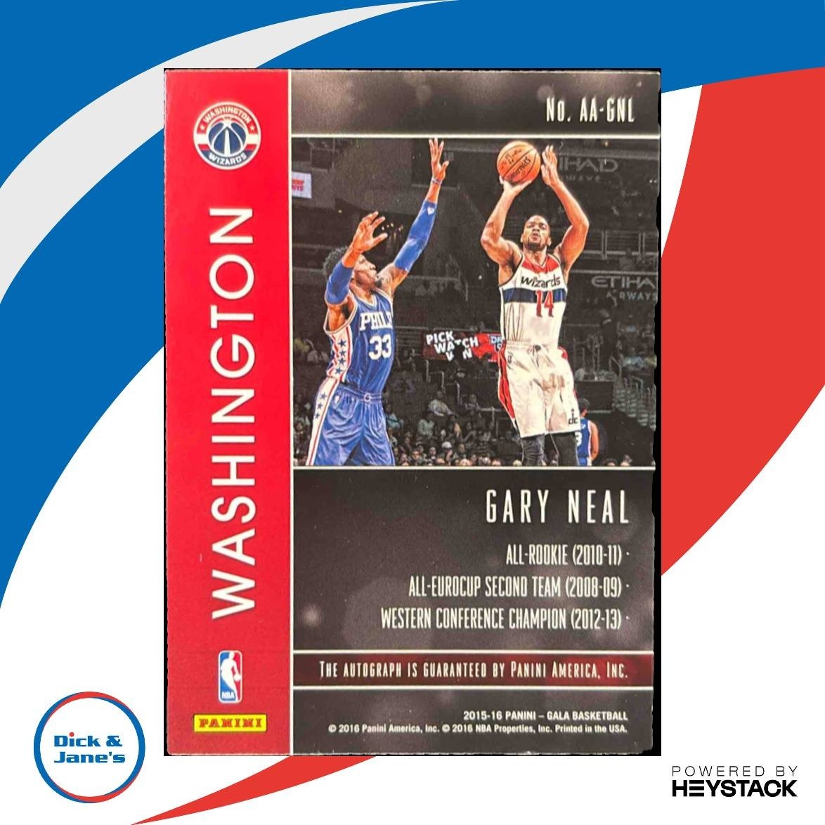 2015-16 Panini Gala Gary Neal Action Auto /40 #AA-GNL Washington Wizards